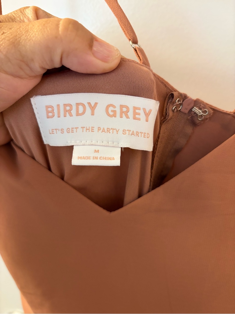 Birdie Grey M Ruffled V-Neck Spaghetti Strap Maxi Dress in Terracotta - Picture 6 of 6